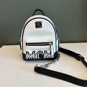 MCM White and Black Mini Bag with Textured Leather